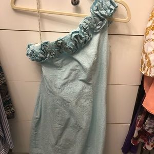 Lilly Pulitzer blue seersucker one shoulder dress